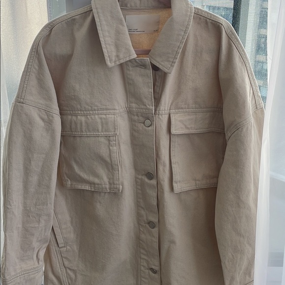 JUST PURCHASED 
Oatmeal coloured Oak + Fort Oversized Twill Jacket - Picture 2 of 4